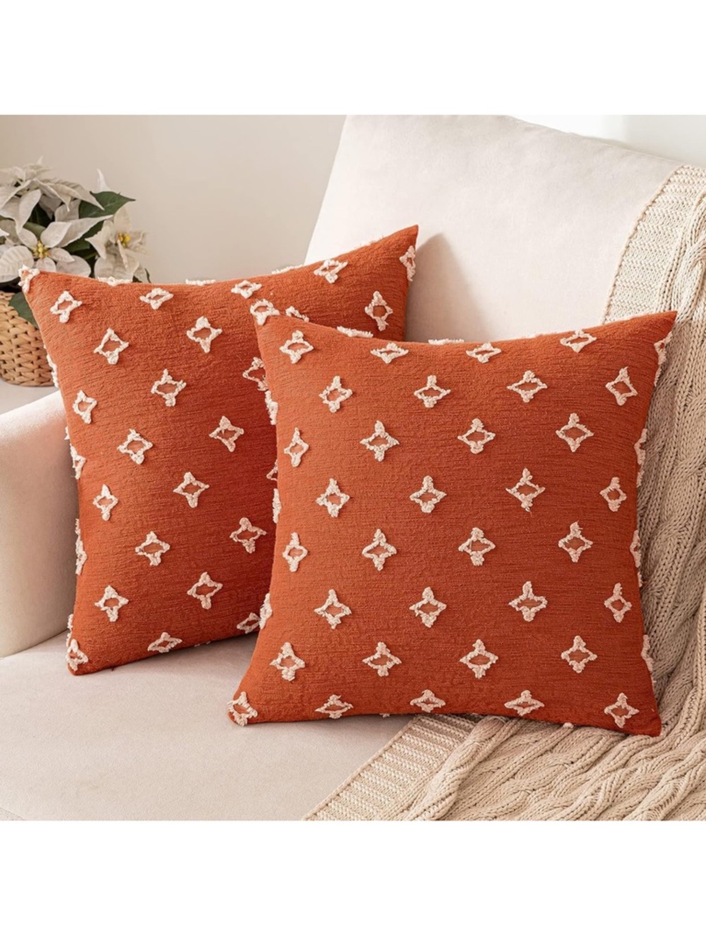 Rustic Orange Decorative Throw Pillow Covers Rhombic Jacquard Pillowcase 18x18